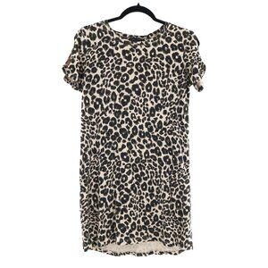 Sanctuary Leopard Tee Dress Womens XS Beige Casual Basic Elevated Weekend Trendy